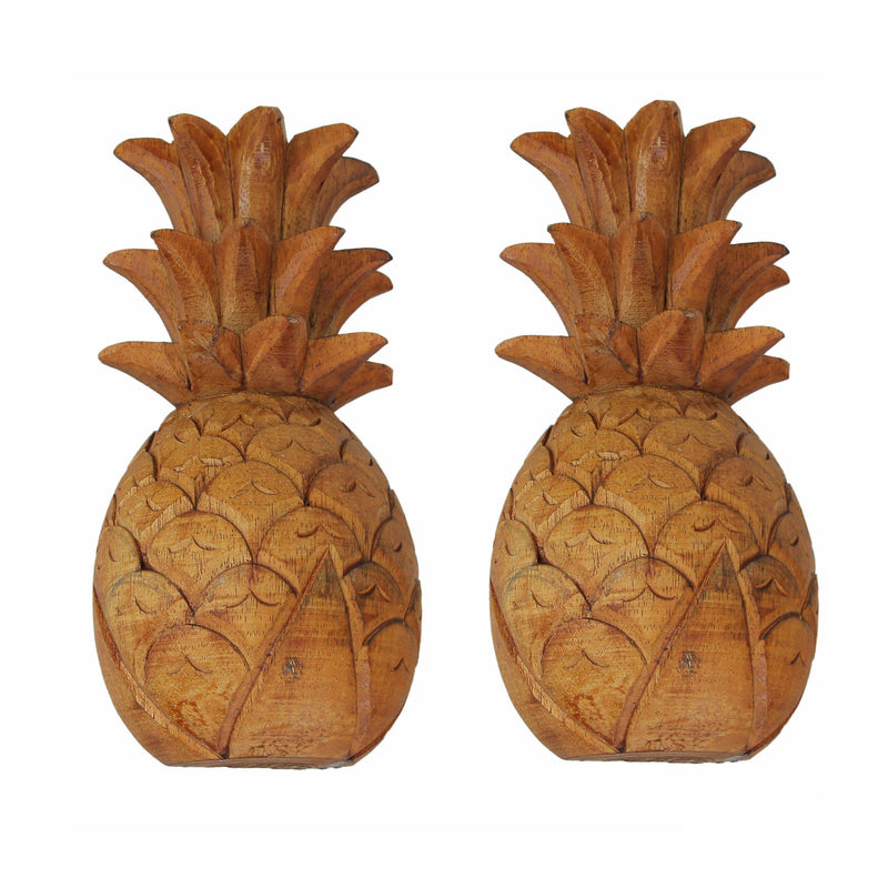 Set of 2 Pineapple Wall Sculptures, 10 Inch Hand Carved Wood Image 1