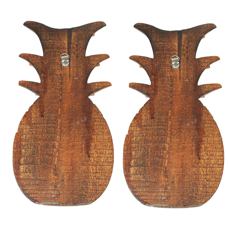 Set of 2 Pineapple Wall Sculptures, 10 Inch Hand Carved Wood Image 3