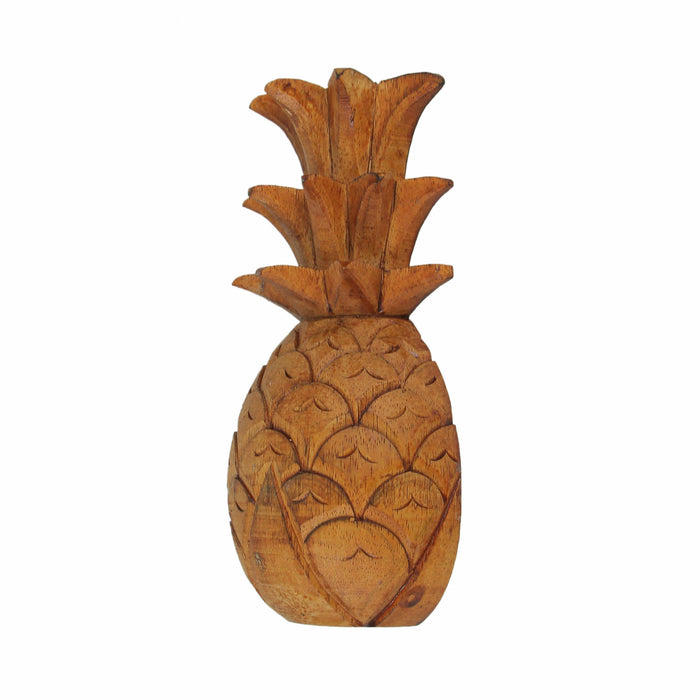 Hand Carved Wooden Pineapple Hanging Wall Décor Art Sculpture 9.75 Inches High Image 2