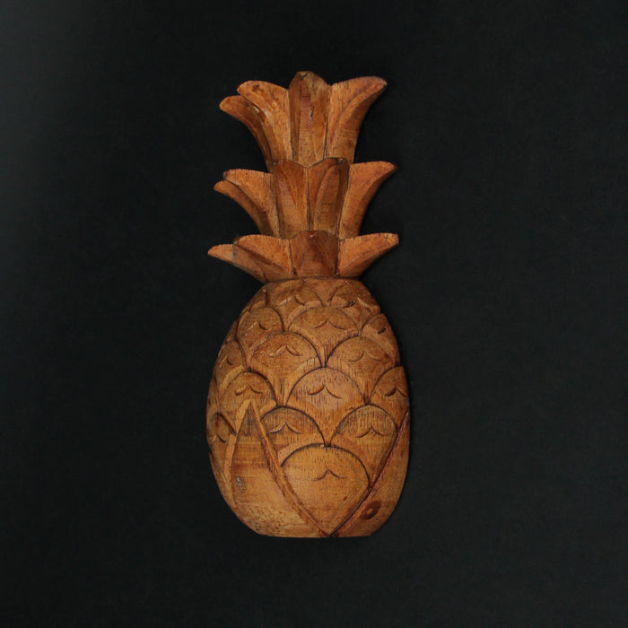 Hand Carved Wooden Pineapple Hanging Wall Décor Art Sculpture 9.75 Inches High Image 4