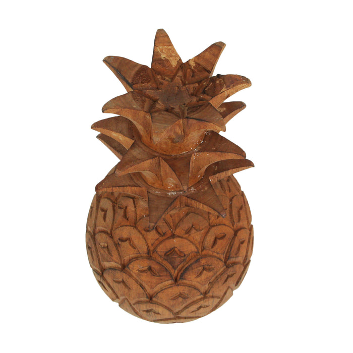 Exquisite Hand-Carved Wooden Pineapple Table Top or Shelf Statue: Rustic Brown Tabletop Decor Accent, 9.75 Inches High,