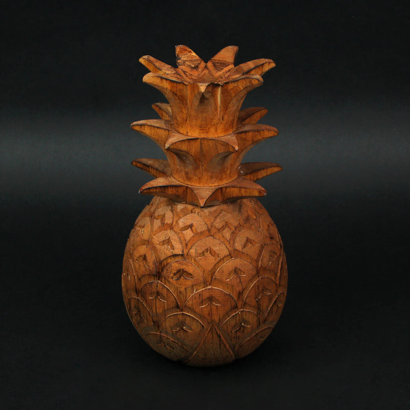 Exquisite Hand-Carved Wooden Pineapple Table Top or Shelf Statue: Rustic Brown Tabletop Decor Accent, 9.75 Inches High,
