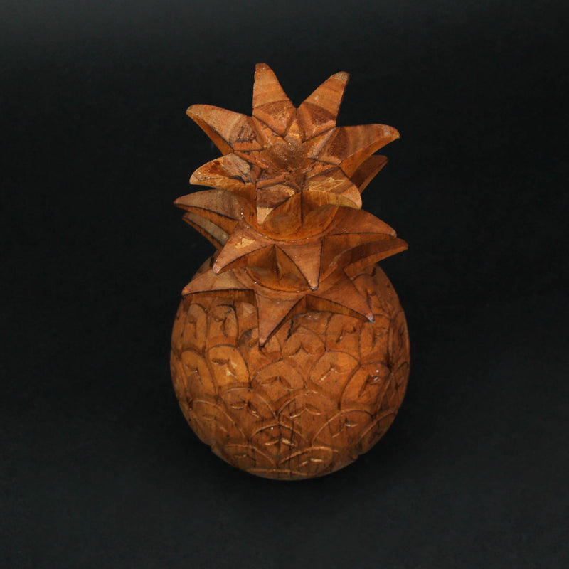 Exquisite Hand-Carved Wooden Pineapple Table Top or Shelf Statue: Rustic Brown Tabletop Decor Accent, 9.75 Inches High,