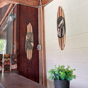 32 Inch - Image 4 - Set of 2 Hand-Carved Wooden Surfboard Sculptures- Tribal Whale and Turtle Designs - Tiki Decor Art - Wall