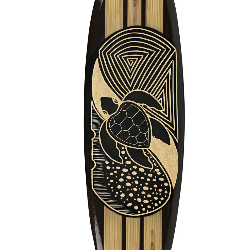 32 Inch - Image 3 - Set of 2 Hand-Carved Wooden Surfboard Sculptures- Tribal Whale and Turtle Designs - Tiki Decor Art - Wall
