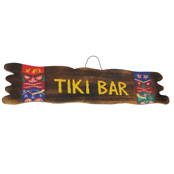 Colorful Handcrafted Carved Wood Tiki Bar Sign Wall Décor Hanging 41 Inches Long Image 1