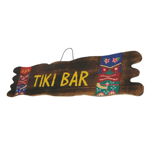 Colorful Handcrafted Carved Wood Tiki Bar Sign Wall Décor Hanging 41 Inches Long Image 2