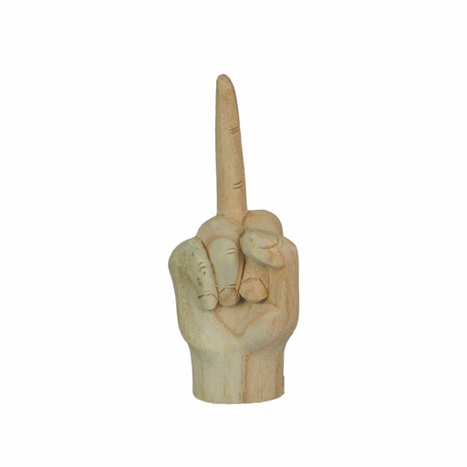 Hand-Carved Wood Statue for Tables or Bookshelves- Rude Hand Gesture Bird Flip Art Sculpture - Natural Finish - Unique Home