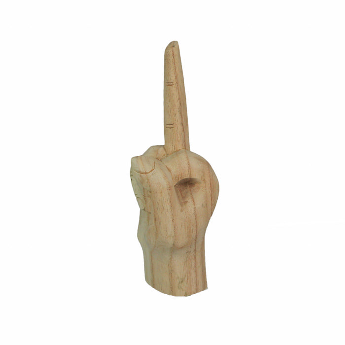 Hand-Carved Wood Statue for Tables or Bookshelves- Rude Hand Gesture Bird Flip Art Sculpture - Natural Finish - Unique Home