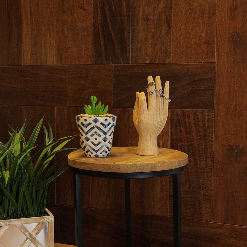Hand-Carved Natural Finish Wooden A-OK Hand Gesture Decorative Statue - Symbol of Positivity - Boho Decor Accent - 8 Inches