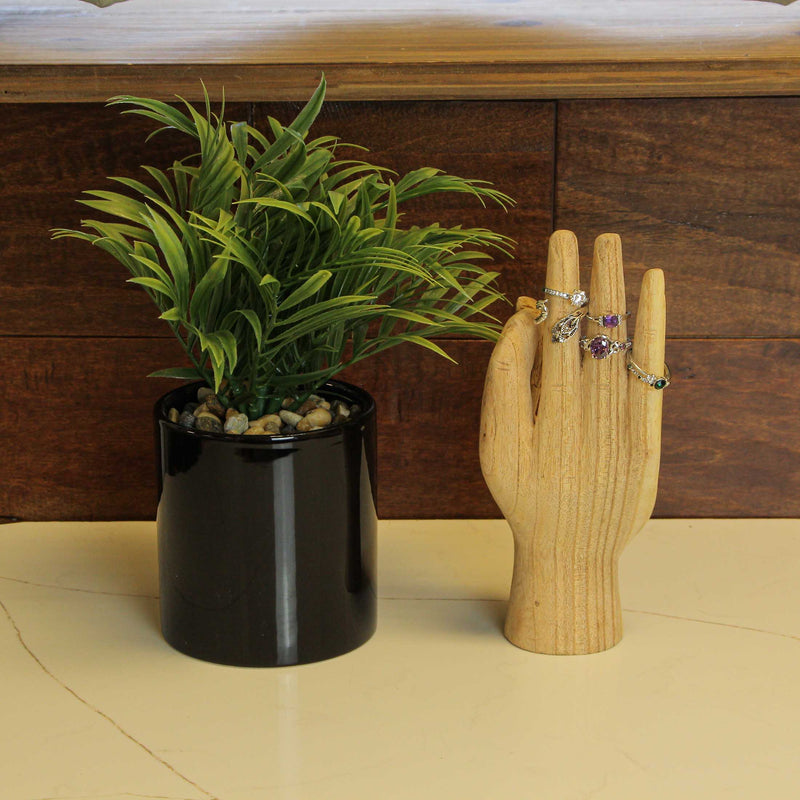 Hand-Carved Natural Finish Wooden A-OK Hand Gesture Decorative Statue - Symbol of Positivity - Boho Decor Accent - 8 Inches