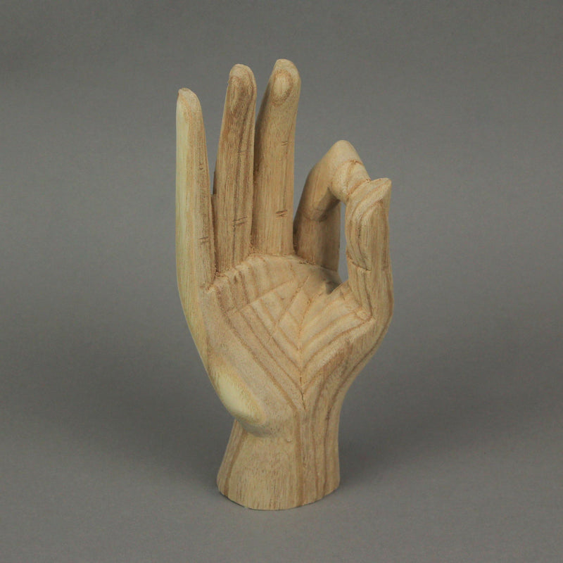 Hand-Carved Natural Finish Wooden A-OK Hand Gesture Decorative Statue - Symbol of Positivity - Boho Decor Accent - 8 Inches