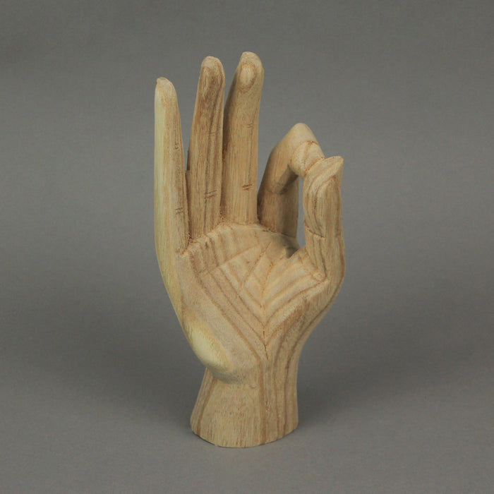Carved Wooden A-OK Hand Gesture Statue Natural Finish 8 Inches High Boho Decor Image 6