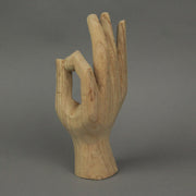 Hand-Carved Natural Finish Wooden A-OK Hand Gesture Decorative Statue - Symbol of Positivity - Boho Decor Accent - 8 Inches