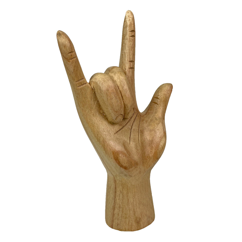 Wooden Hand Sculpture, 8.5 Inch I Love You ASL Sign Image 2