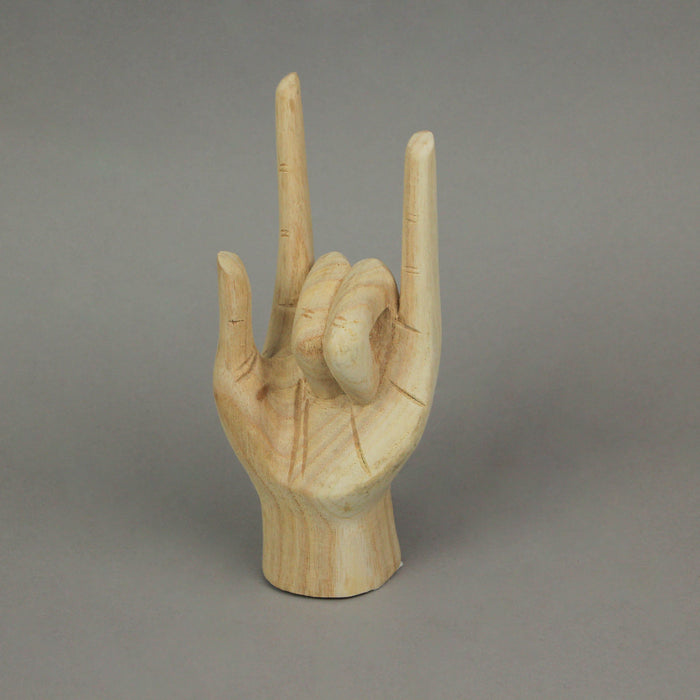 Hand-Carved Wood ASL Sign Language 'I Love You' Gesture Statue - 7.75 Inches High - Graceful Elegance - Natural Finish