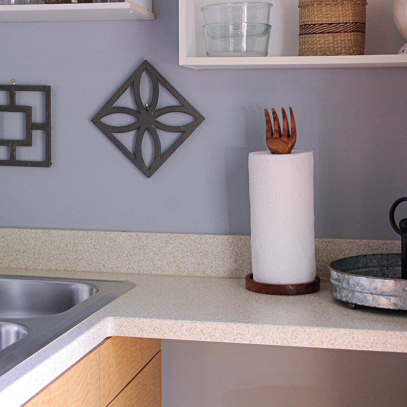 Hand Carved Brown Wood Kitchen Fork Top Countertop Paper Towel Holder Rustic Stand Kitchen Décor 15.75 Inches High Primitive