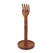 Hand Carved Brown Wood Kitchen Fork Top Countertop Paper Towel Holder Rustic Stand Kitchen Décor 15.75 Inches High Primitive