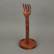 Hand Carved Brown Wood Kitchen Fork Top Countertop Paper Towel Holder Rustic Stand Kitchen Décor 15.75 Inches High Primitive