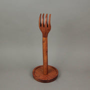 Hand Carved Brown Wood Kitchen Fork Top Countertop Paper Towel Holder Rustic Stand Kitchen Décor 15.75 Inches High Primitive