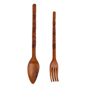 30 Inch - Image 2 - Hand-Carved Brown Wood Tiki Design Spoon & Fork Wall Sculpture Set Tropical Decor Utensil Decoration - 30
