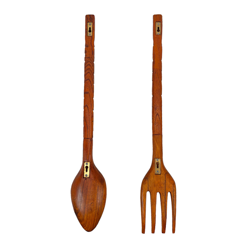30 Inch - Image 7 - Hand-Carved Brown Wood Tiki Design Spoon & Fork Wall Sculpture Set Tropical Decor Utensil Decoration - 30