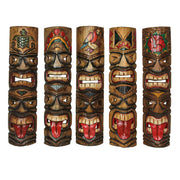 Set of 5 Tiki Mask Wall Sculptures, Bird Flower Headdress, 24 Inch Image 1