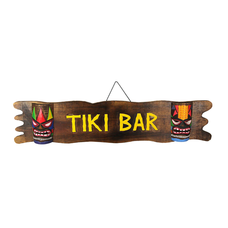Hand-Carved Multicolor Wooden Tiki Bar Wall Hanging Sign - Exquisite Decorative Mask Sculpture for a Tropical Paradise Vibe -