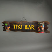 Exquisite Hand-Crafted Brown Wood Tiki Bar Hanging Wall Sign with Hand-Painted Decorative Mask Design - Easy to Hang - 39