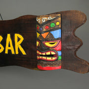 Exquisite Hand-Crafted Brown Wood Tiki Bar Hanging Wall Sign with Hand-Painted Decorative Mask Design - Easy to Hang - 39