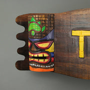 Exquisite Hand-Crafted Brown Wood Tiki Bar Hanging Wall Sign with Hand-Painted Decorative Mask Design - Easy to Hang - 39