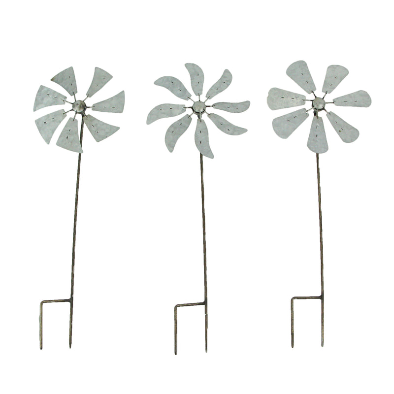 20 Inch - Image 1 - Set of 3 Galvanized Metal Kinetic Wind Spinners - Whimsical Pinwheel Garden Stakes, 21 Inches High,