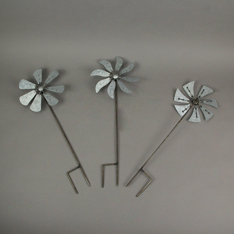 20 Inch - Image 2 - Set of 3 Galvanized Metal Kinetic Wind Spinners - Whimsical Pinwheel Garden Stakes, 21 Inches High,