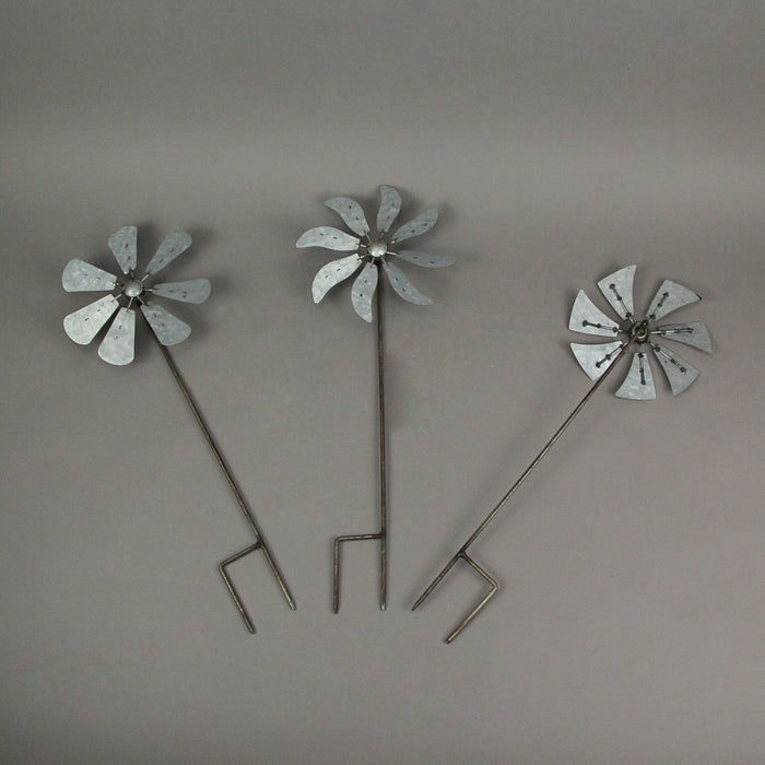 20 Inch - Image 2 - Set of 3 Galvanized Metal Kinetic Wind Spinners - Whimsical Pinwheel Garden Stakes, 21 Inches High,