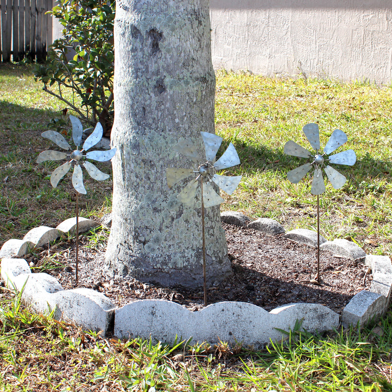 20 Inch - Image 4 - Set of 3 Galvanized Metal Kinetic Wind Spinners - Whimsical Pinwheel Garden Stakes, 21 Inches High,