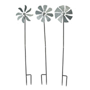 41 Inch - Image 1 - Wind Spinner Garden Stakes, Set of 3 Grey Metal Windmills, 41.5 Inch