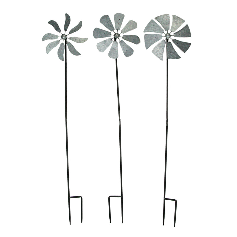 41 Inch - Image 1 - Wind Spinner Garden Stakes, Set of 3 Grey Metal Windmills, 41.5 Inch