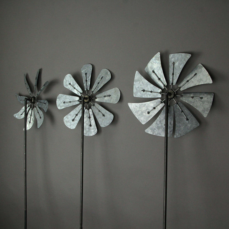 41 Inch - Image 6 - Set of 3 Galvanized Grey Farmhouse Windmill Wind Spinner Garden Stakes – Whimsical Outdoor Decorations