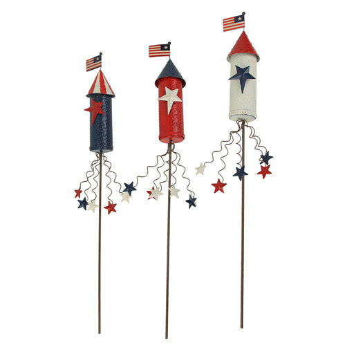 Set of 3 Red White & Blue Stars & Stripes Garden Stake Patriotic Yard Art Outdoor Décor Image 1