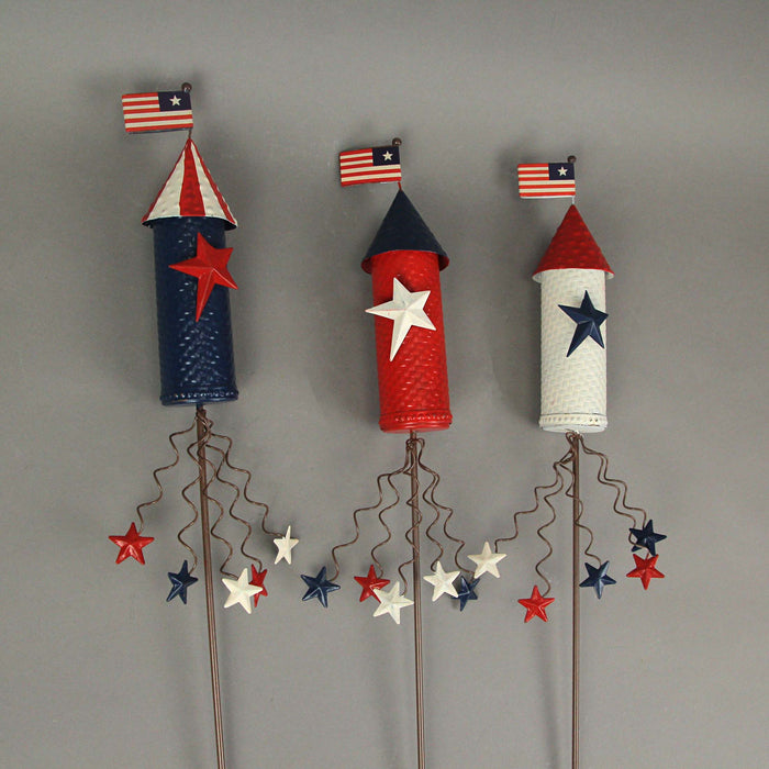 Set of 3 Red White & Blue Stars & Stripes Garden Stake Patriotic Yard Art Outdoor Décor Image 3