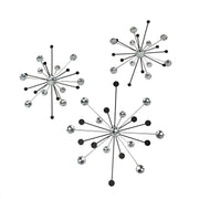 3-piece Mid-Century Modern Style Black and Silver Metal Jeweled Atomic Starburst Wall Décor Set - Timeless Elegance - Easy