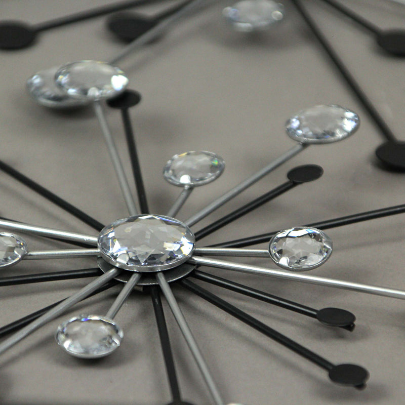 3-piece Mid-Century Modern Style Black and Silver Metal Jeweled Atomic Starburst Wall Décor Set - Timeless Elegance - Easy