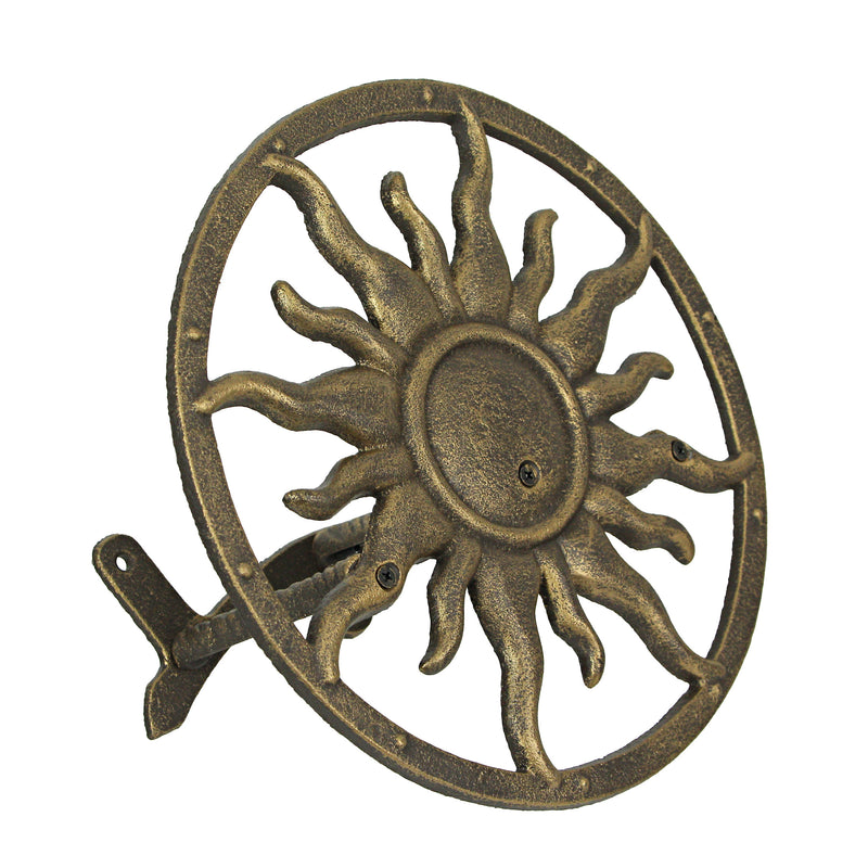 Cast Iron Sun Wall Mounted Hanging Garden Hose Hanger - Bronze Finish - Celestial Outdoor Decor - Weather Resistant - Easy