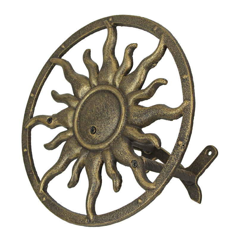 Cast Iron Sun Wall Mounted Hanging Garden Hose Hanger - Bronze Finish - Celestial Outdoor Decor - Weather Resistant - Easy