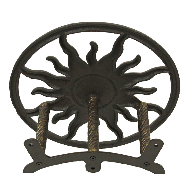 Cast Iron Sun Wall Mounted Hanging Garden Hose Hanger - Bronze Finish - Celestial Outdoor Decor - Weather Resistant - Easy