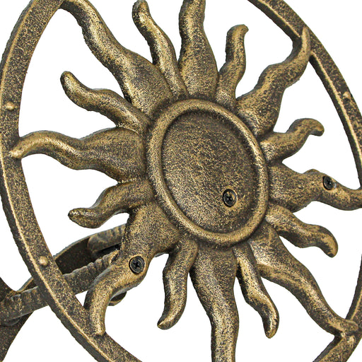 Bronze Finish Cast Iron Sun Wall Mounted Hanging Garden Hose Hanger Holder Celestial Outdoor Decor - Weather Resistant - Easy