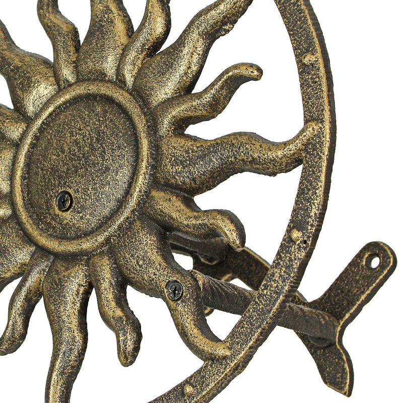 Cast Iron Sun Wall Mounted Hanging Garden Hose Hanger - Bronze Finish - Celestial Outdoor Decor - Weather Resistant - Easy