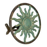 Decorative Sun Cast Iron Hose Holder  Verdigris & Bronze Finish, 11.5 in Heavy Duty Wall Mount Hose Reel, Outdoor Garden