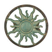 Decorative Sun Cast Iron Hose Holder  Verdigris & Bronze Finish, 11.5 in Heavy Duty Wall Mount Hose Reel, Outdoor Garden
