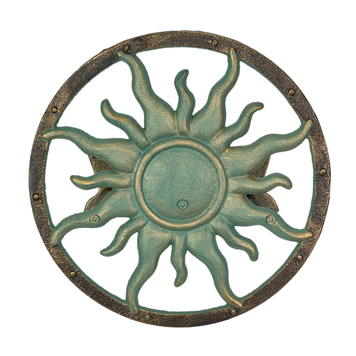 Decorative Sun Cast Iron Hose Holder – Verdigris & Bronze Finish, 11.5 In Heavy Duty Wall Mount Hose Reel, Outdoor Garden